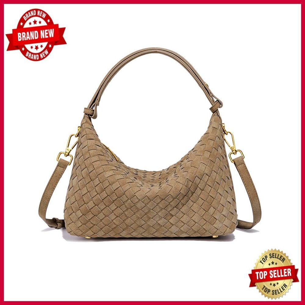 Medium Woven Suede Hobo Satchel, Adjustable Crossbody Shoulder Bag